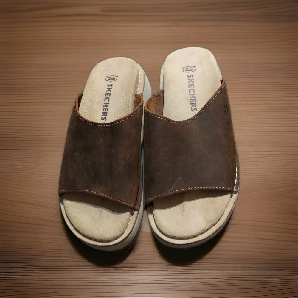 Skechers Mens Slide Sandals "Ultra Go" Size 7.5 Summer Shoes Leather Suede